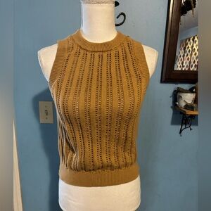 Mustard Yellow, Open Knit, Sleeveless Top